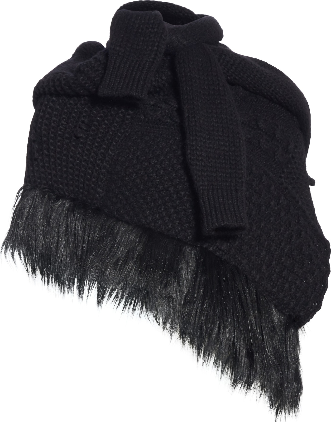 Simone Rocha Faux Fur Trim Patchwork Knit Scarf