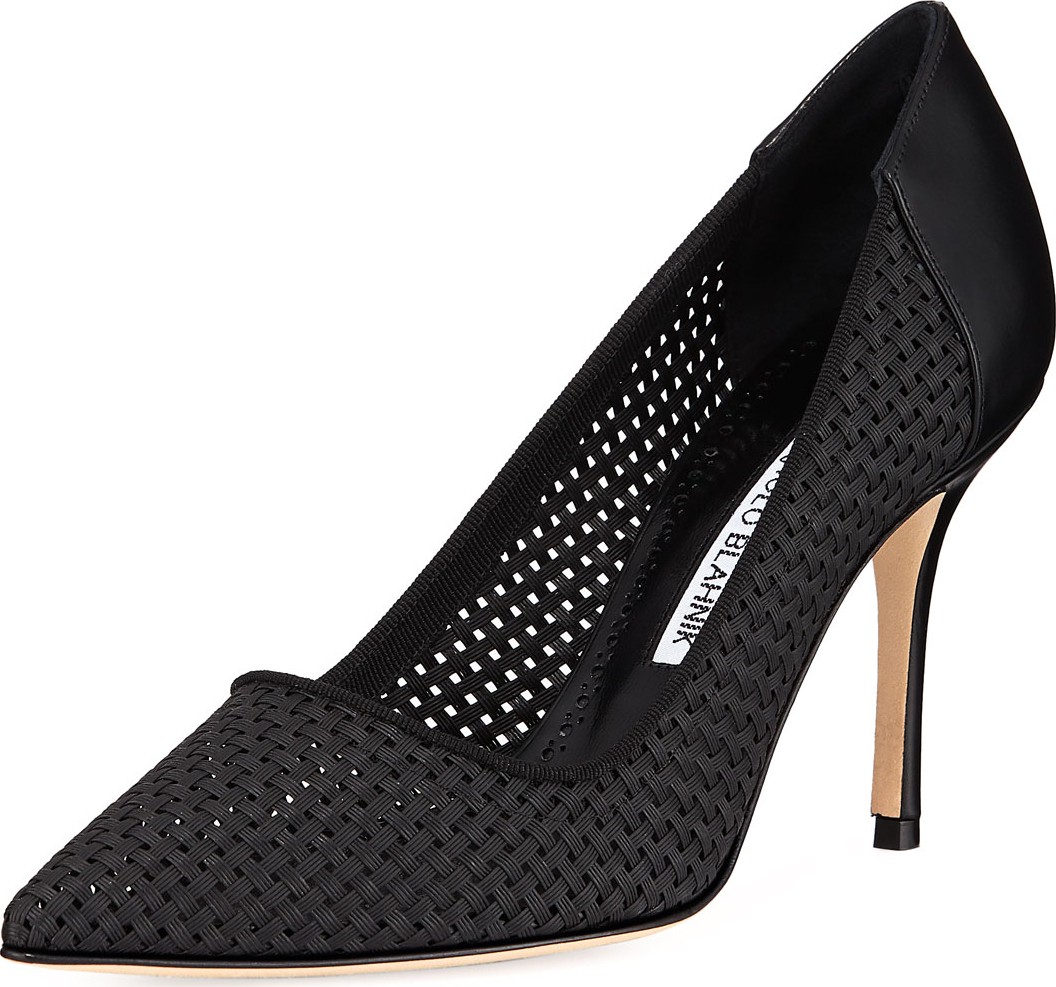 Manolo Blahnik Granus Woven Pointed Pumps