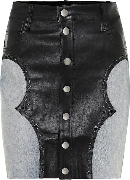 Amiri Leather and denim miniskirt