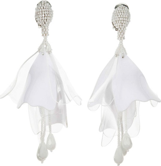 Oscar De La Renta Impatiens Flower Drop Earrings, Opaque White