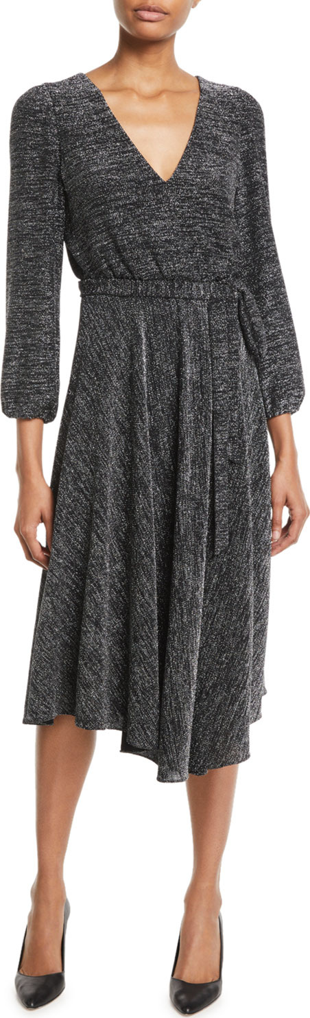 Alice + Olivia Coco Plunging Long-Sleeve Space-Dye Midi Dress