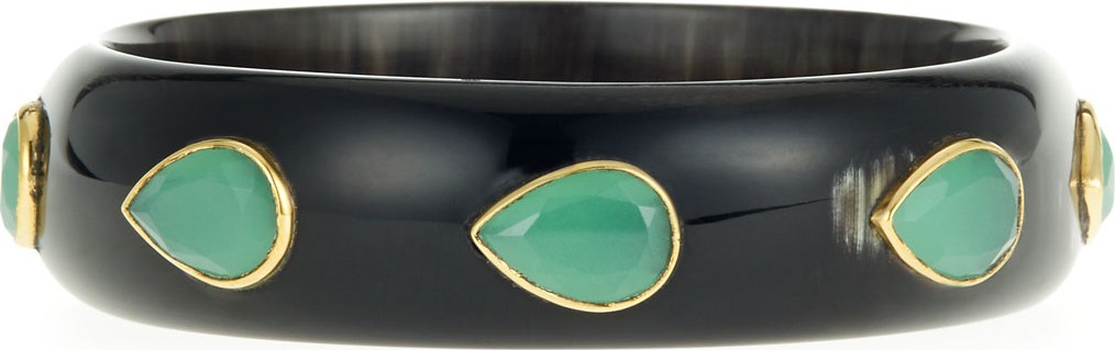 Ashley Pittman Horn Bangle Bracelet with Green Aventurine Teardrop Stones