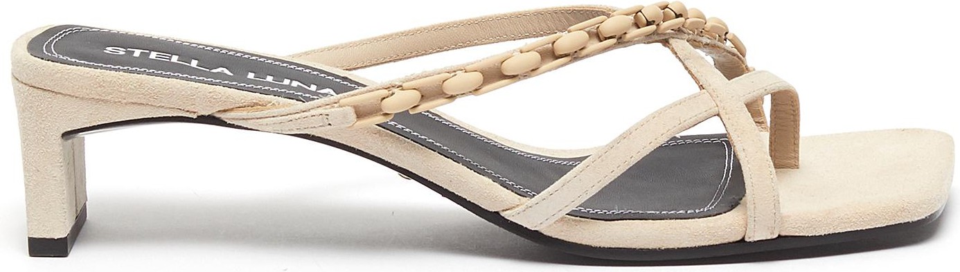 Stella Luna Square toe chain detail suede mules