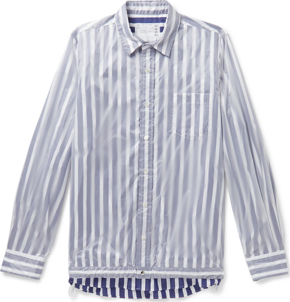 Sacai Layered Nylon and Striped Cotton-Poplin Shirt