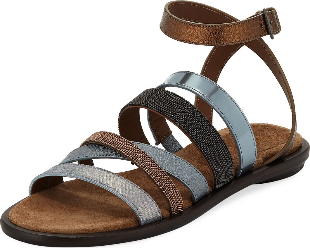 Brunello Cucinelli Monili and Mixed Media Sandal