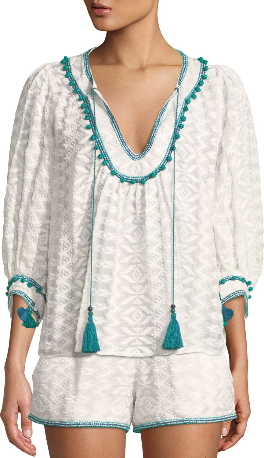 Talitha Zoey Embroidered Tassel-Tie Top