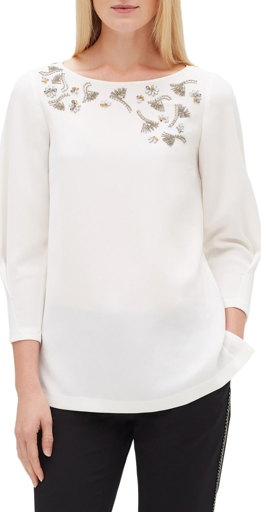 Lafayette 148 New York Caddie Embellished Finesse Crepe Blouse