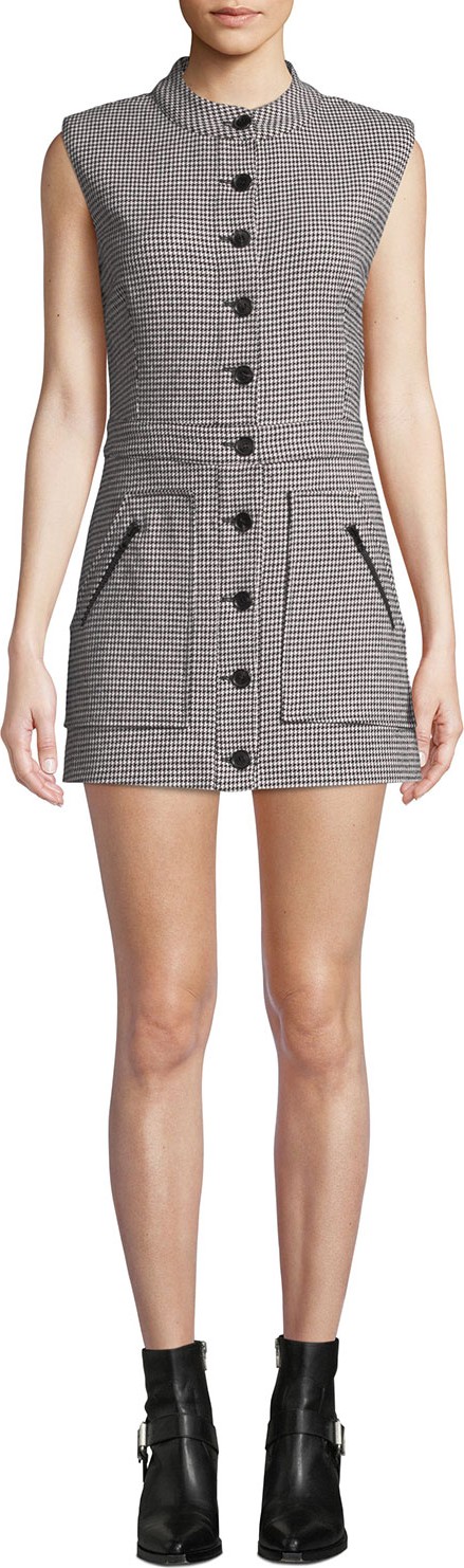 Veronica Beard Leigh Houndstooth Button-Front Mini Dress