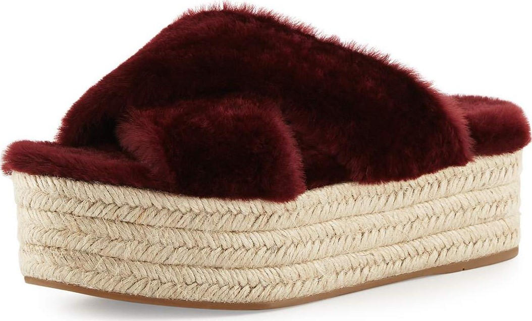 Miu Miu Shearling Crisscross Slide Sandals