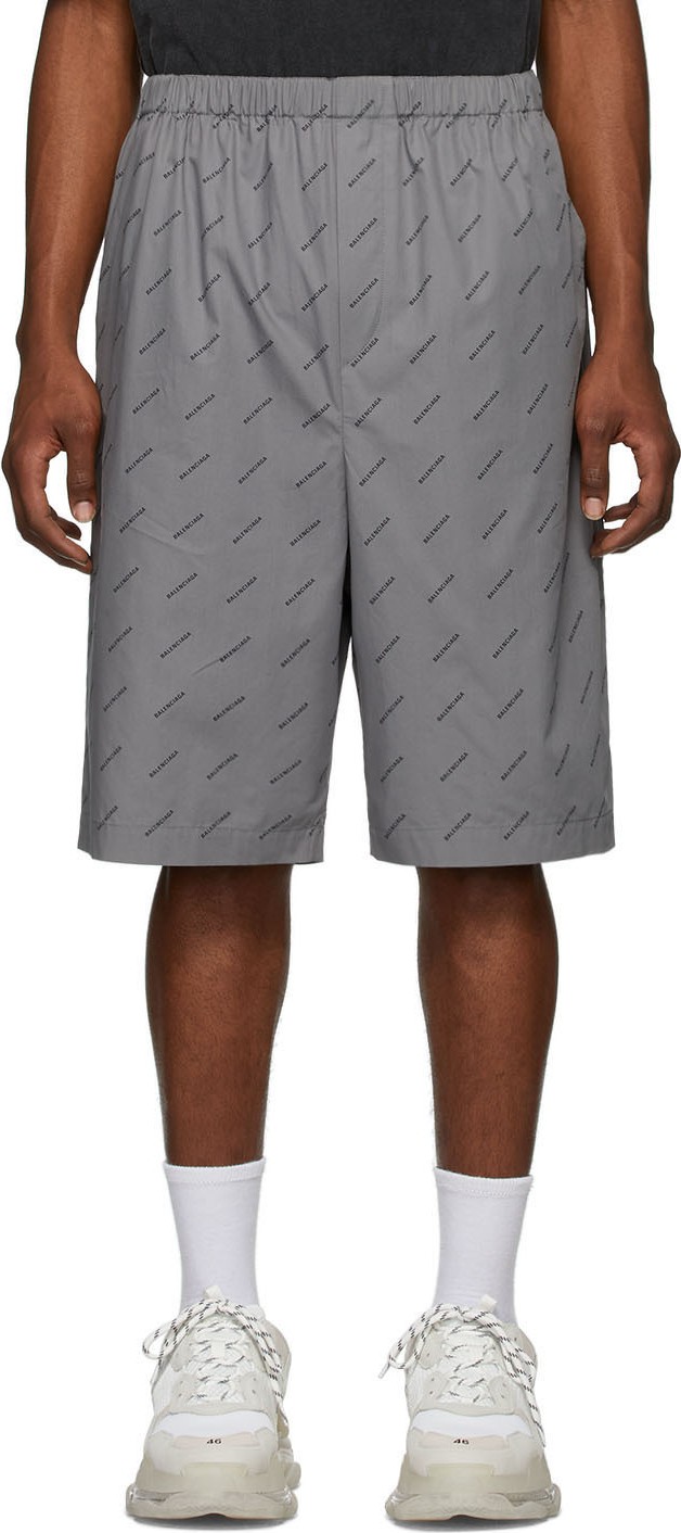 Balenciaga Grey Poplin All Over Logo Boxer Shorts