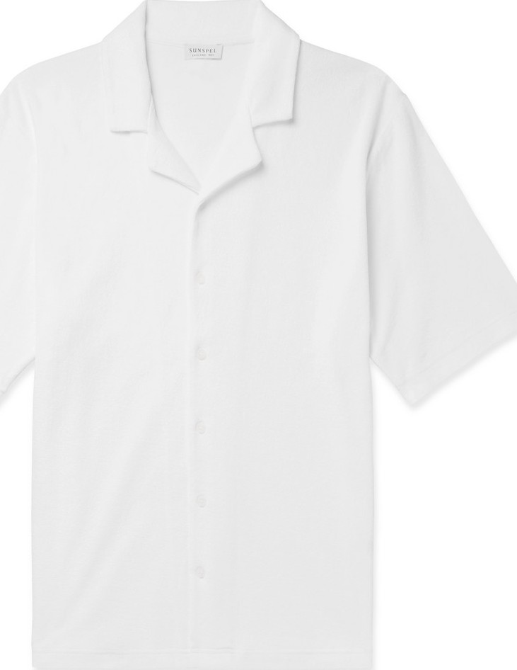 Sunspel Camp-Collar Mélange Cotton-Terry Shirt
