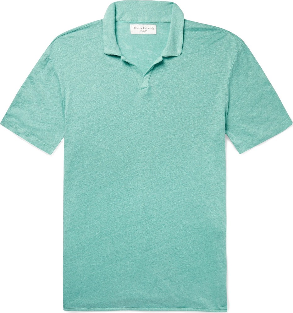 Officine Générale Simon Garment-Dyed Slub Linen Polo Shirt