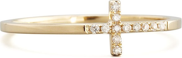 Sydney Evan 14k Gold Pave Diamond Cross Ring