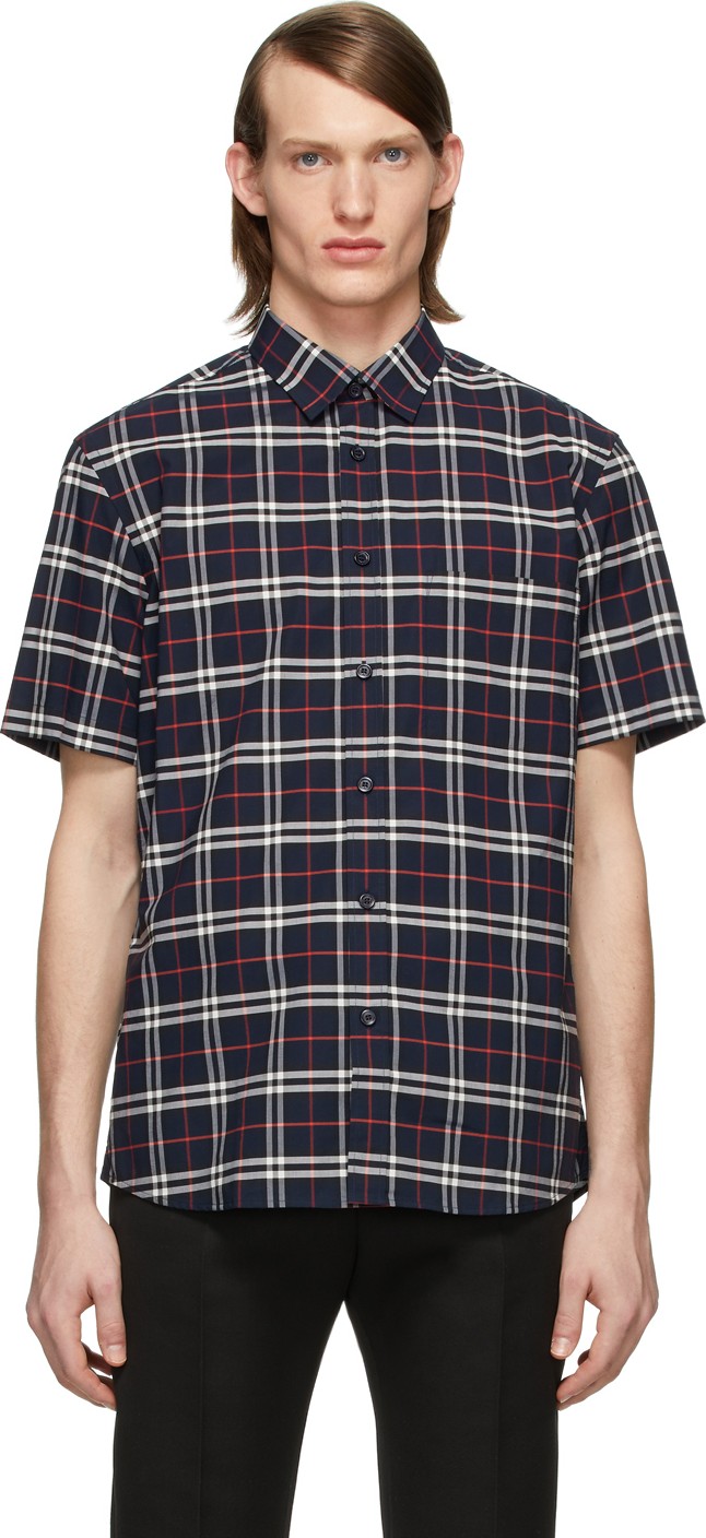 Burberry London England Navy Check George Short Sleeve Shirt