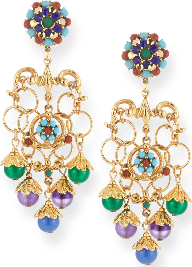 Jose & Maria Barrera Multicolor Chain Clip-On Chandelier Earrings