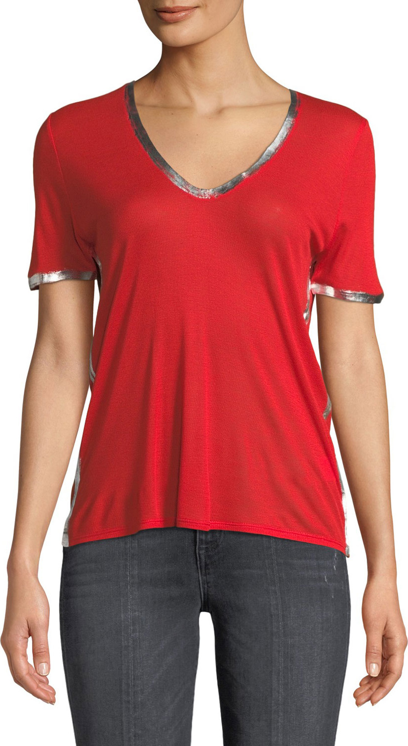 Zadig & Voltaire Tino Foil-Trim V-Neck Tee