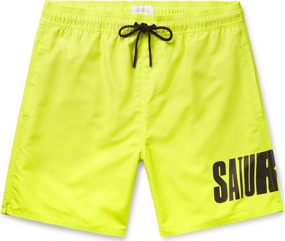 SATURDAYS NYC Wide-Leg Long-Length Logo-Print Swim Shorts