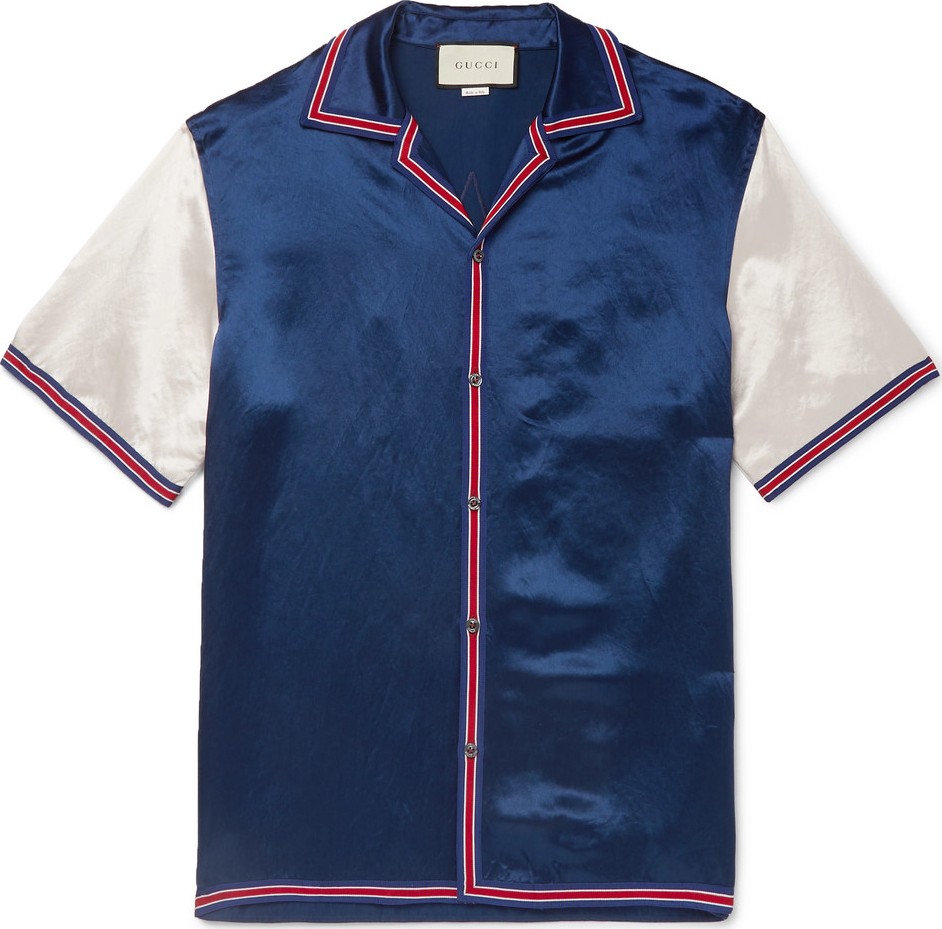 Gucci Camp-Collar Logo-Embroidered Satin Shirt