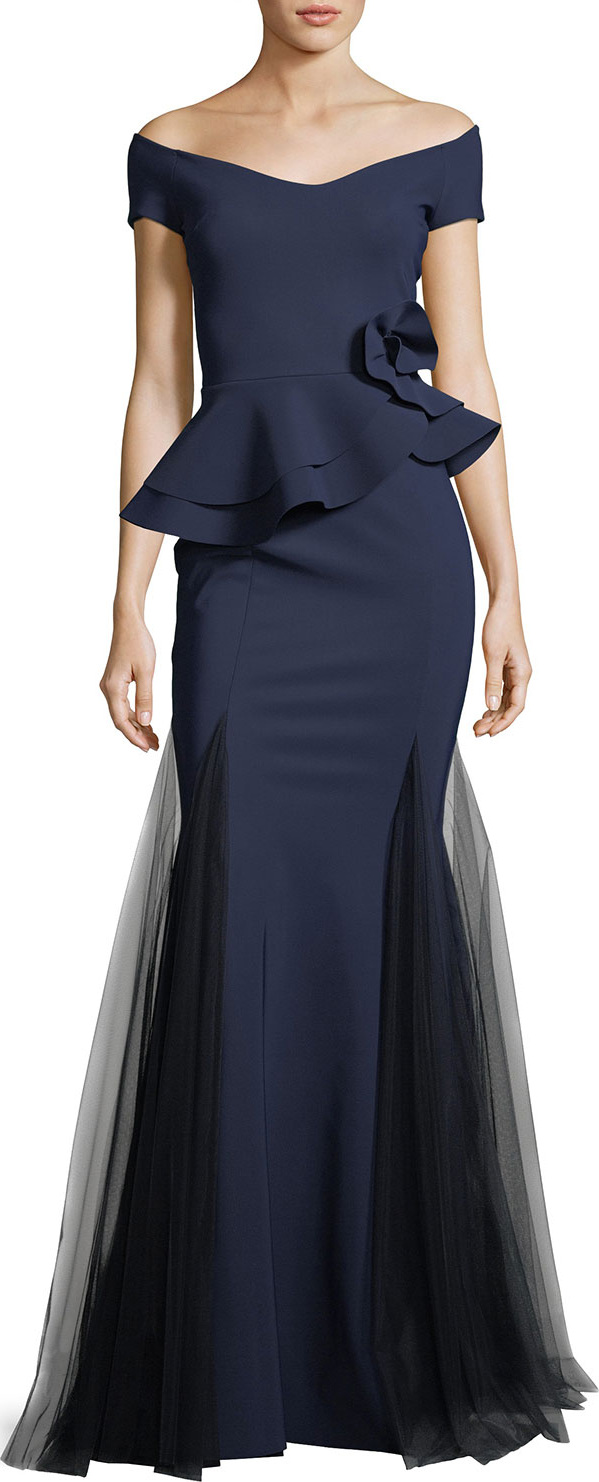 La Petite Robe di Chiara Boni Lady Cap-Sleeve Peplum Mermaid Gown
