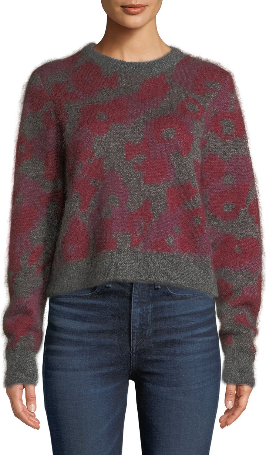 Rag & Bone Leopard-Print Mohair-Blend Crewneck Sweater