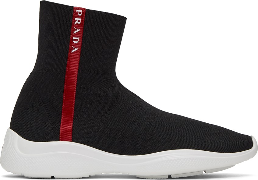 Prada Black & White Knit High-Top Sneakers