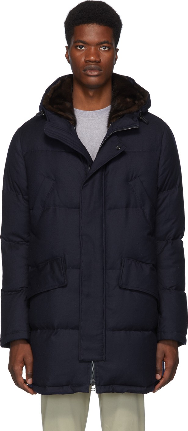 Yves Salomon Navy Down Ebene Puffer