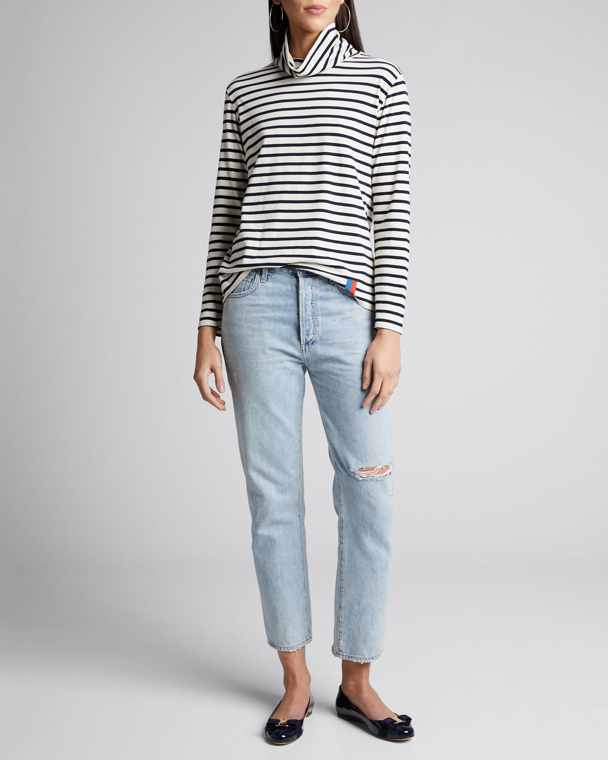 Kule The Turtleneck Striped Long-Sleeve Cotton Sweater