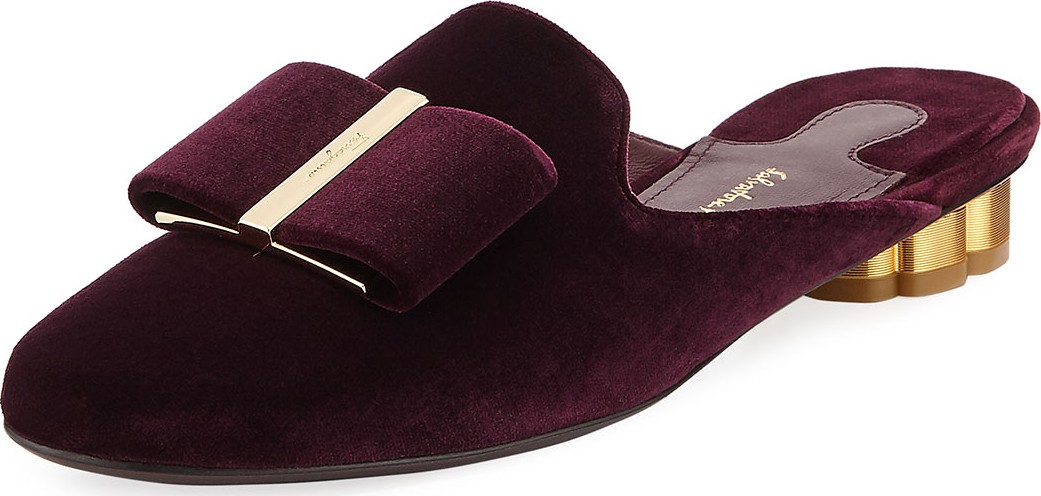 Salvatore Ferragamo Velvet Bow Mule Slide Loafer