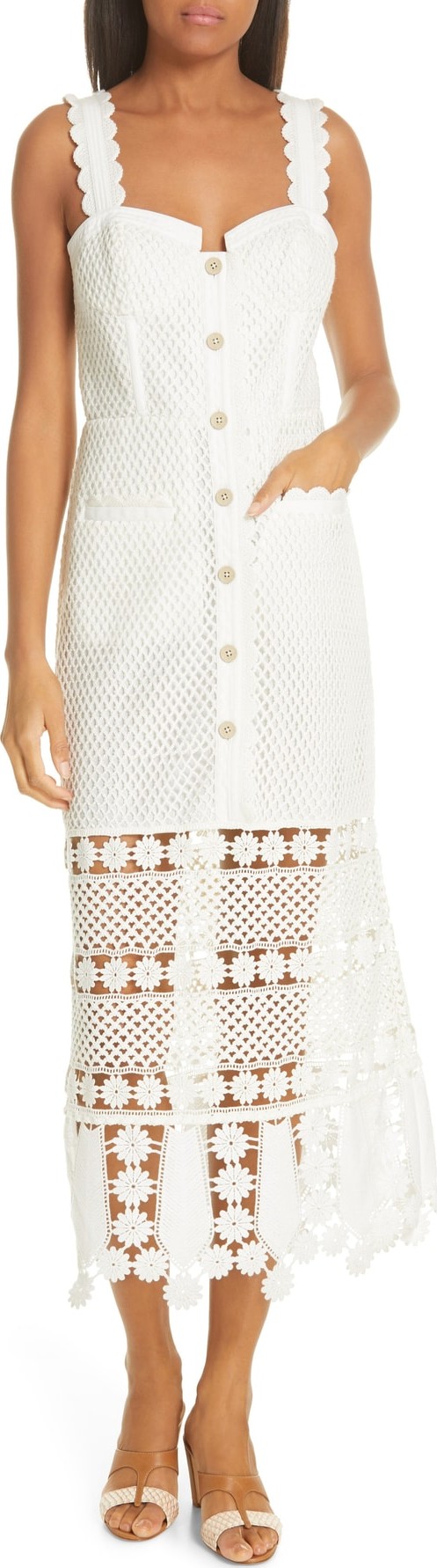 Self Portrait Fishnet Crochet Lace Midi Dress