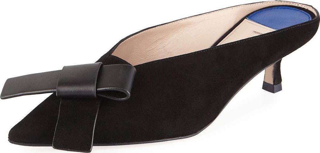 Stuart Weitzman Bree Suede Kitten-Heel Mules
