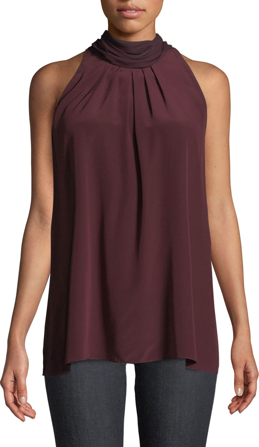 DIANE von FURSTENBERG Sleeveless High-Neck Silk Blouse