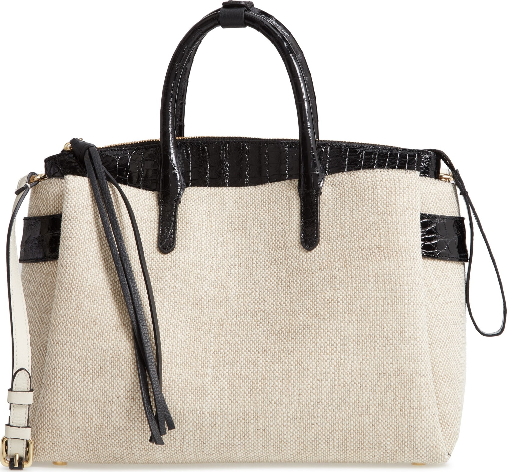 Nancy Gonzalez Large Cristie Linen & Genuine Crocodile Tote