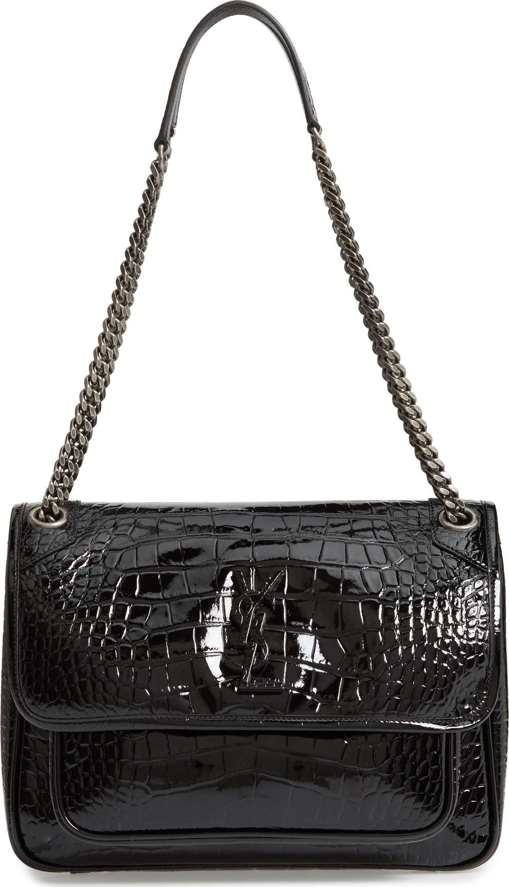 Saint Laurent Medium Niki Croc Embossed Lambskin Leather Shoulder Bag