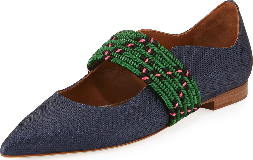 Malone Souliers Martina Raffia Cord-Strap Slip-On Flats