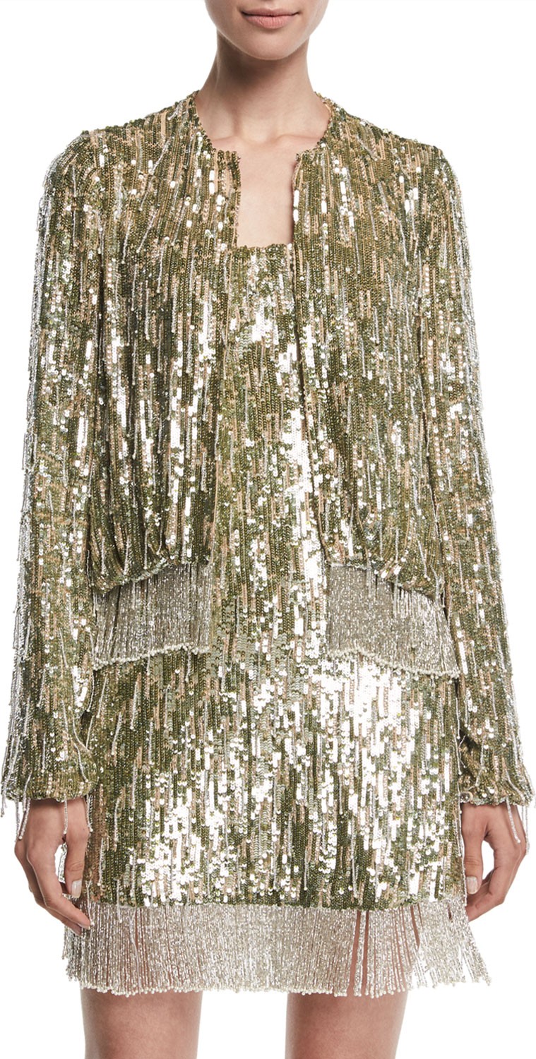 Alexis Ingram Sequined Fringe Metallic Jacket