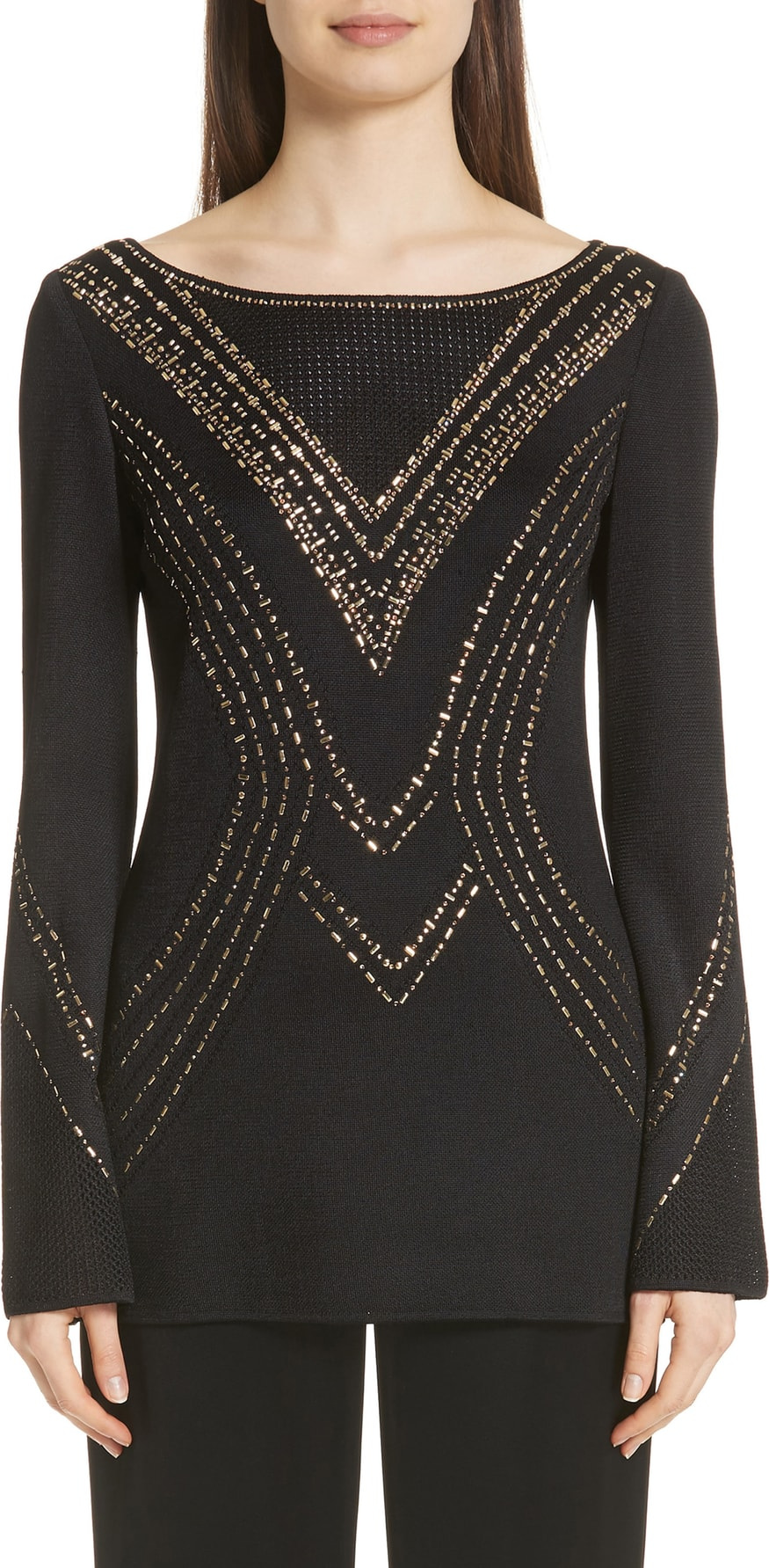 St. John Geometric Pointelle Jacquard Sweater