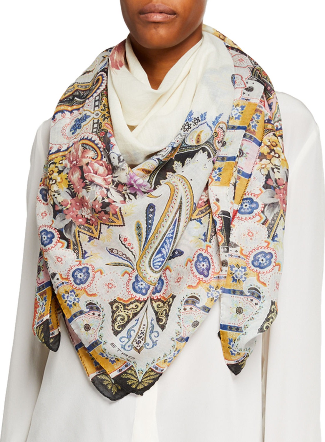 Etro Rose & Paisley Border Scarf