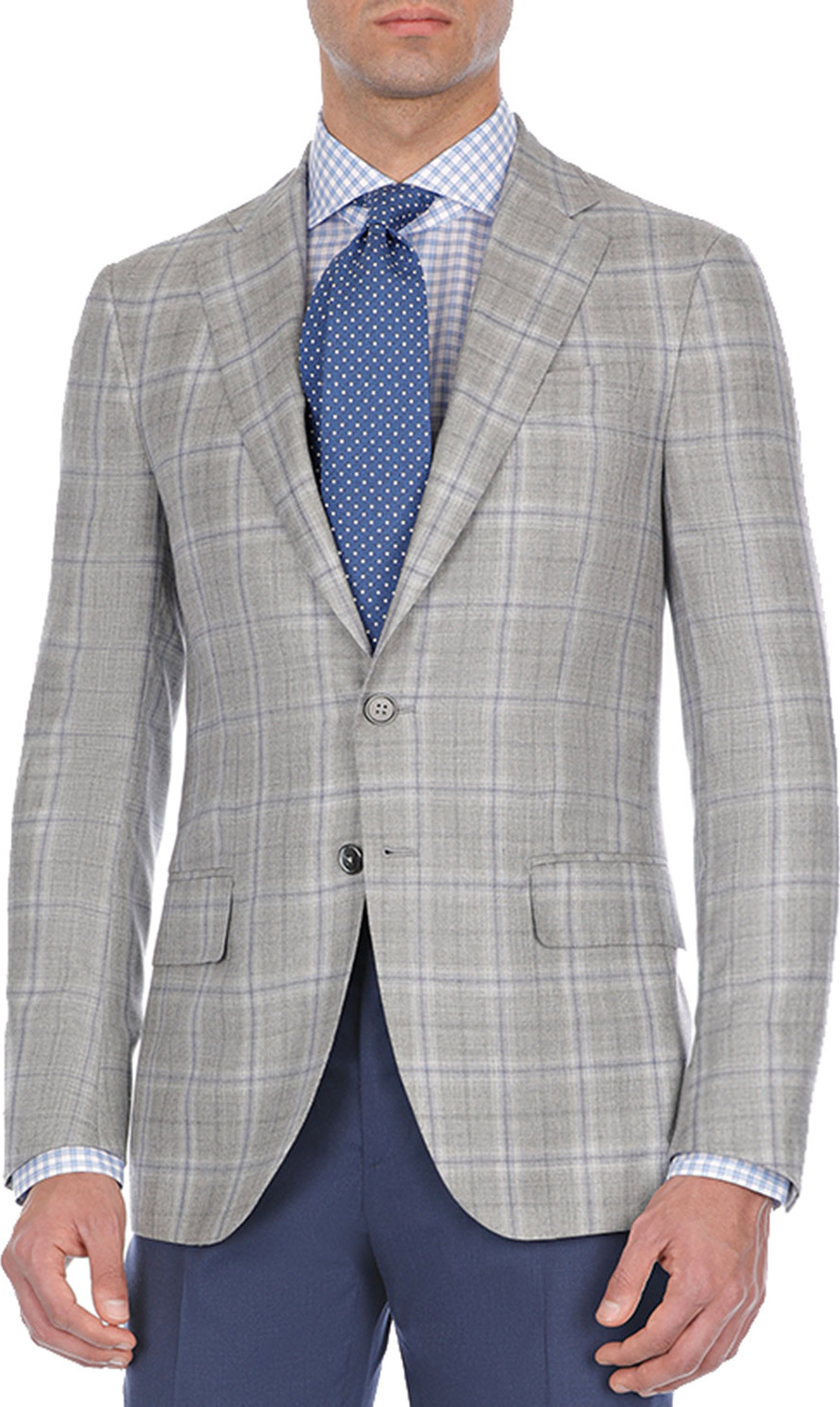 Isaia Windowpane Plaid Cashmere-Blend Sport Coat