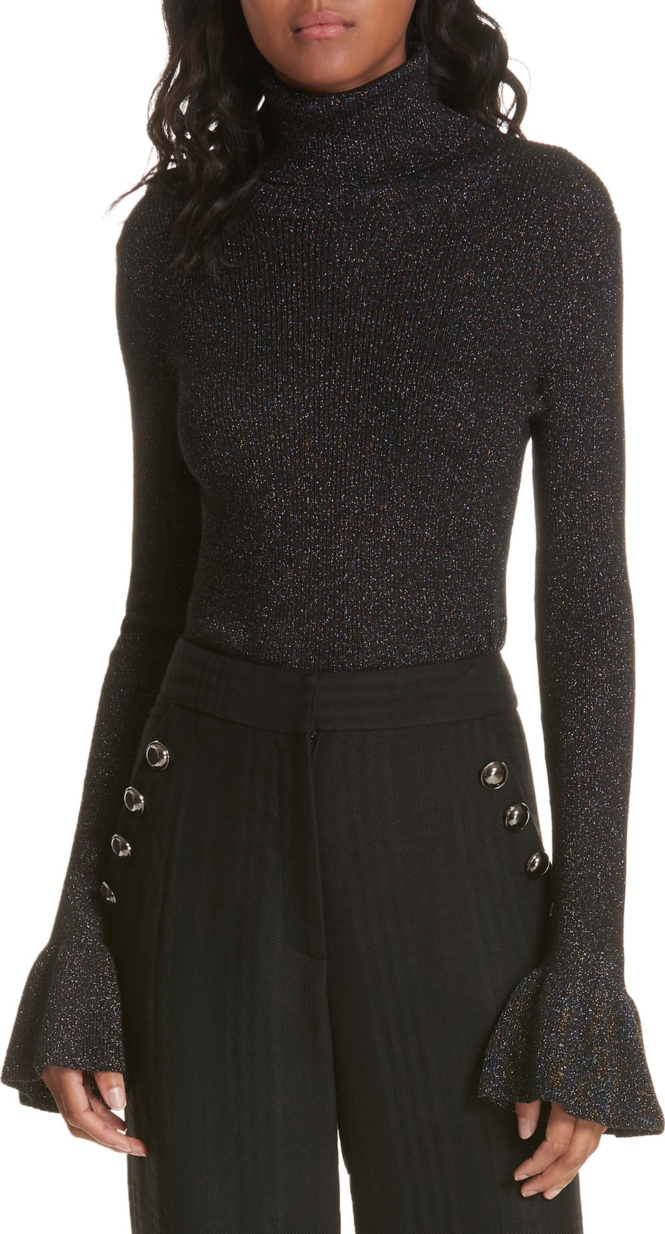 Veronica Beard Tol Metallic Merino Wool Turtleneck