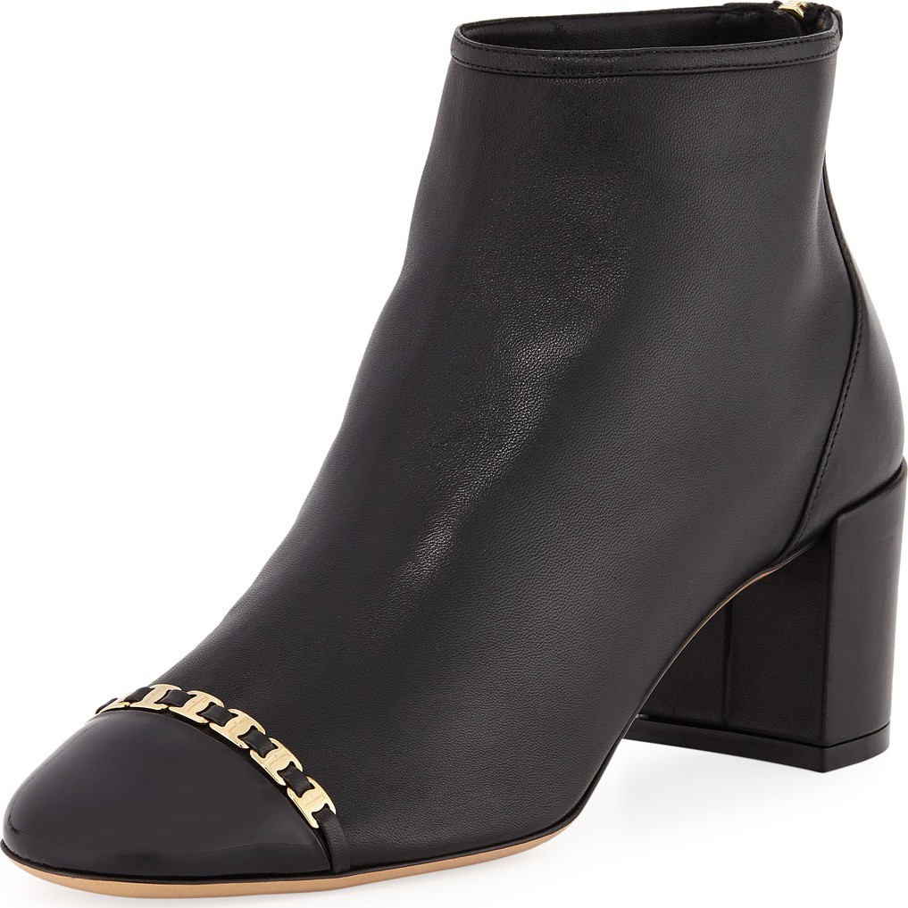 Salvatore Ferragamo Atri Cap-Toe Booties with Mini Buckles