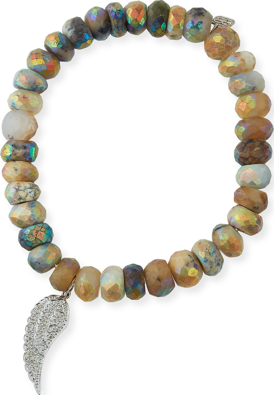 Sydney Evan Dendrite Opal Beaded Bracelet with Diamond Wing Charm
