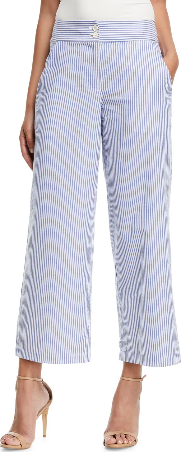 Emporio Armani Striped Cotton Wide-Leg Cropped Pants