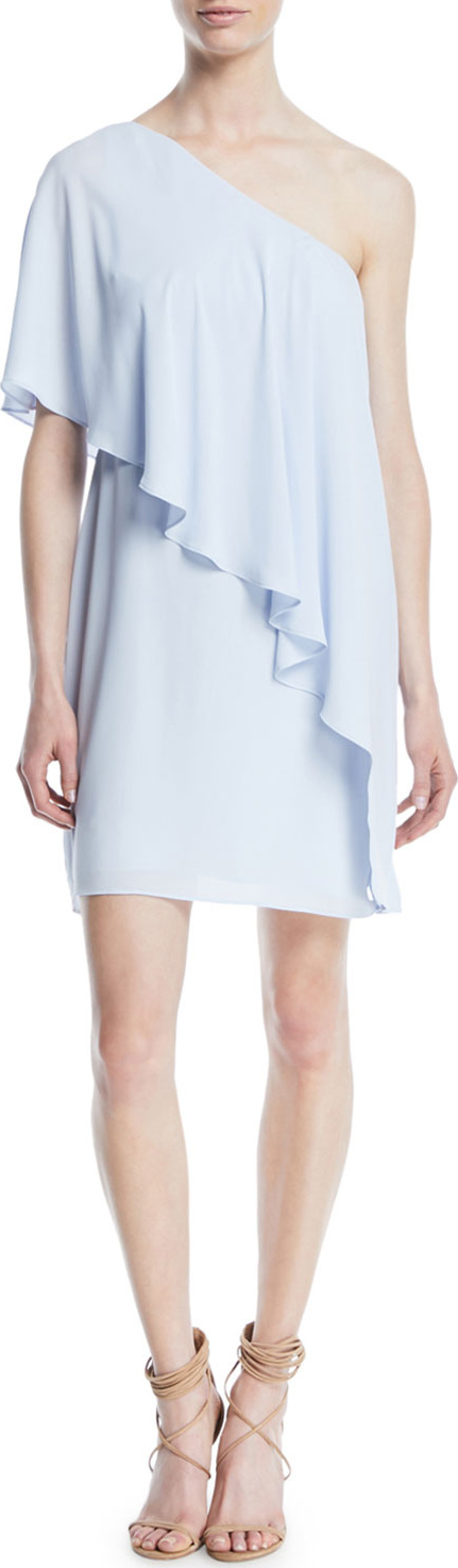 HALSTON HERITAGE Flowy Draped One-Shoulder Cocktail Dress