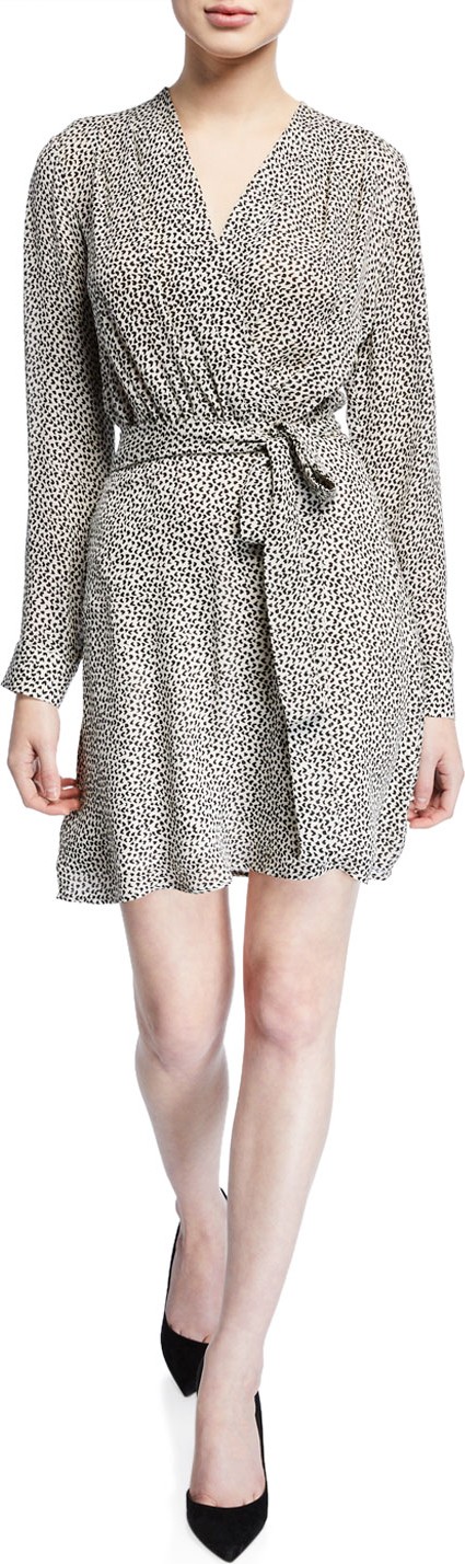 L'AGENCE Diego Printed Silk Faux-Wrap Short Dress