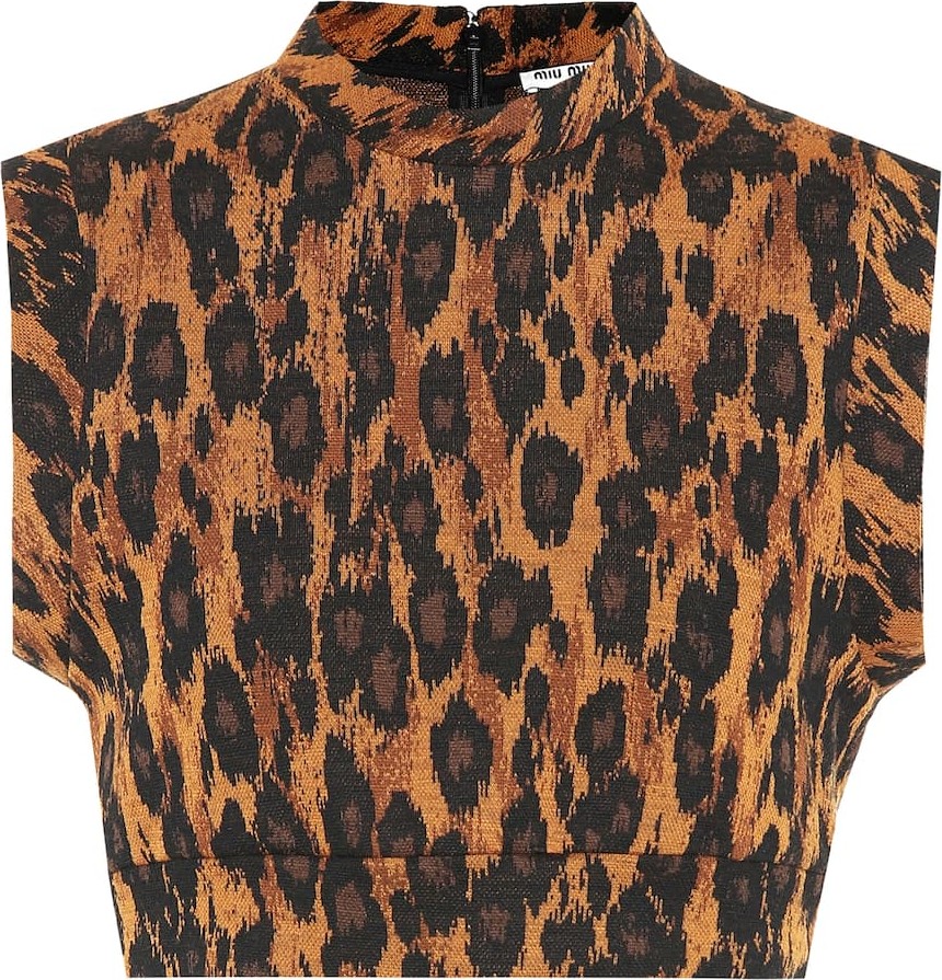 Miu Miu Leopard-printed wool-blend crop top
