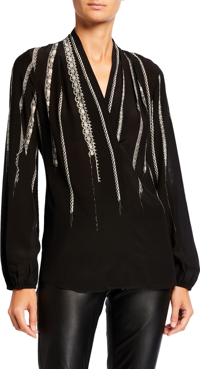 KOBI HALPERIN Wendi Blouson-Sleeve Silk Blouse