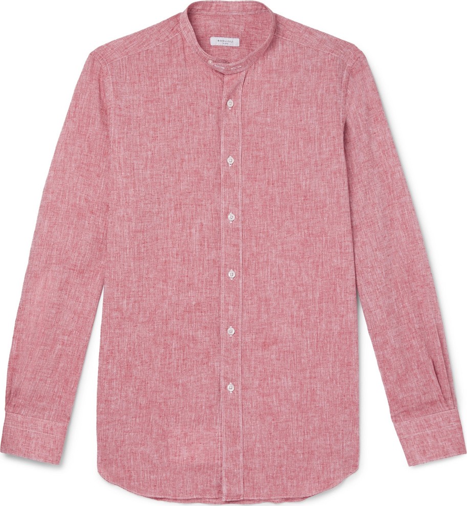 Boglioli Slim-Fit Grandad-Collar Linen and Cotton-Blend Shirt