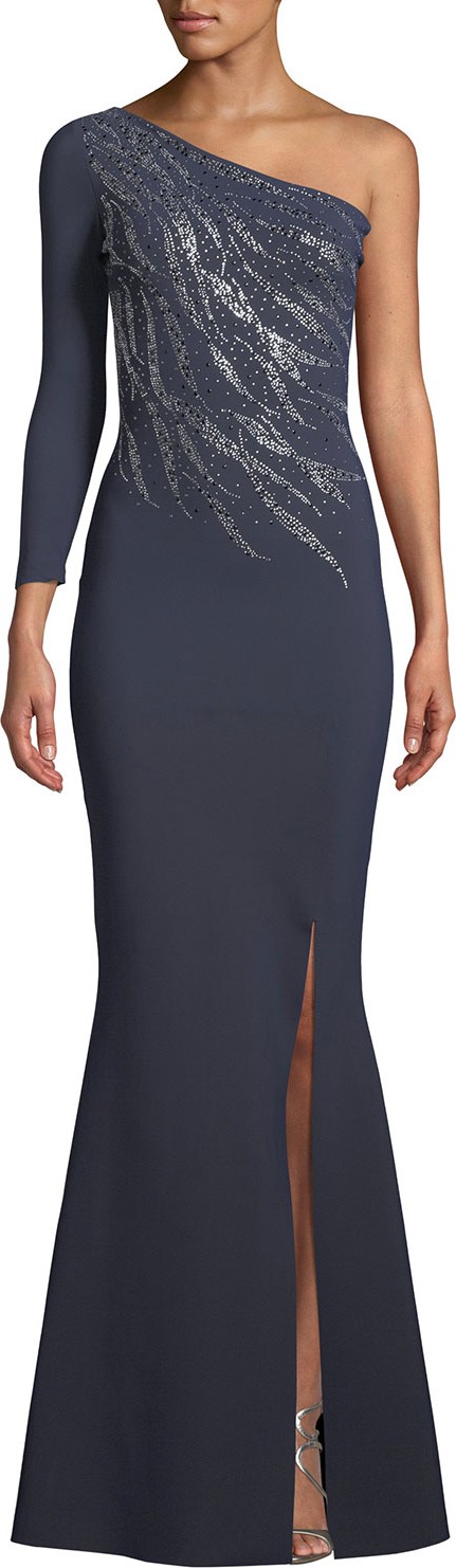 La Petite Robe di Chiara Boni Siobhan Metallic 1-Shoulder Gown