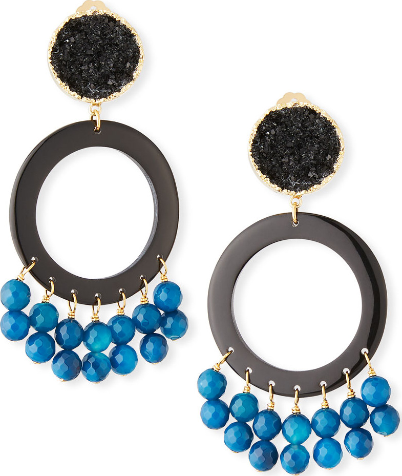 NEST Jewelry Peacock Circle Agate Clip-On Earrings