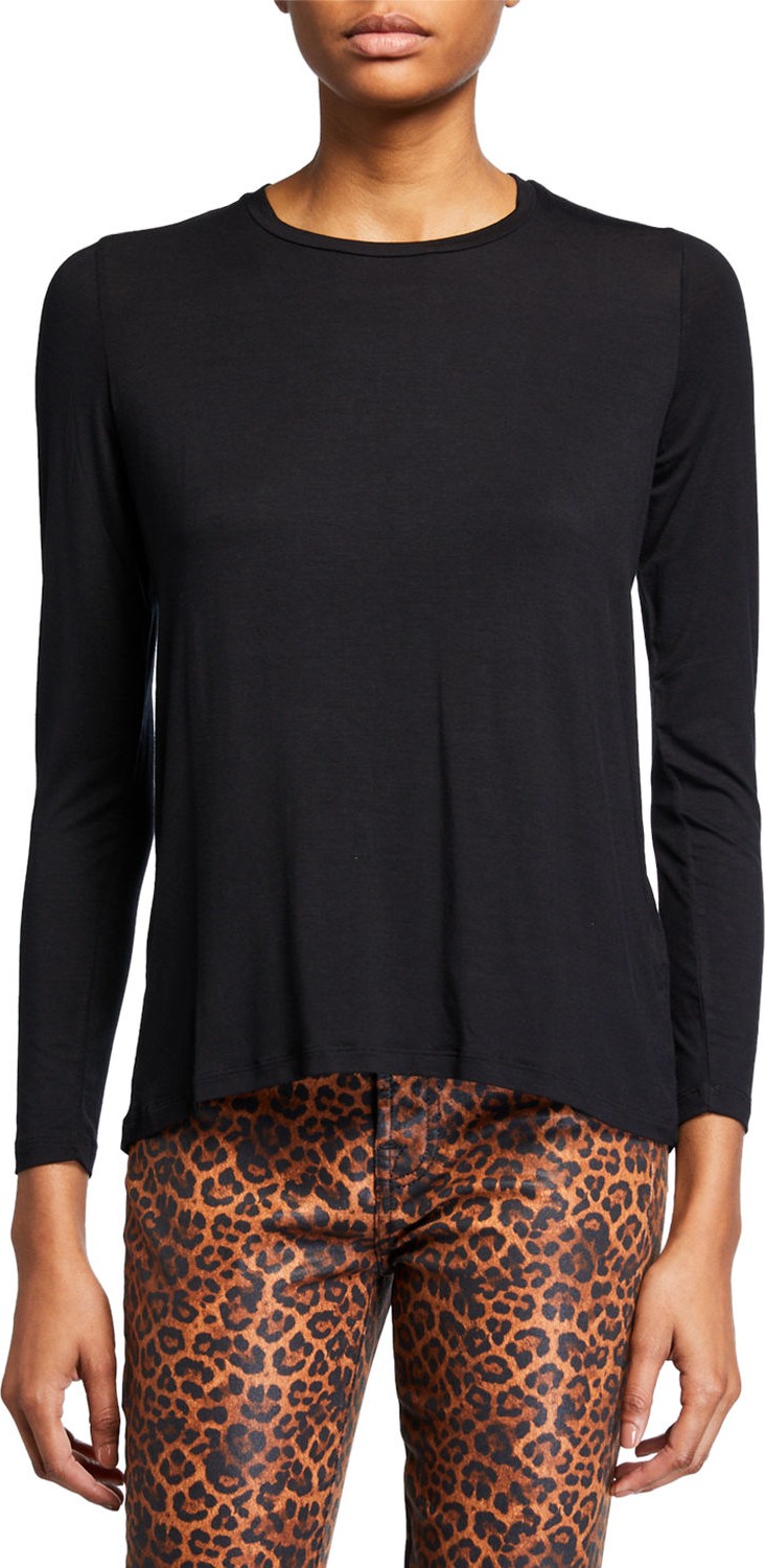 Majestic Crewneck Long-Sleeve Top with Back Pleat